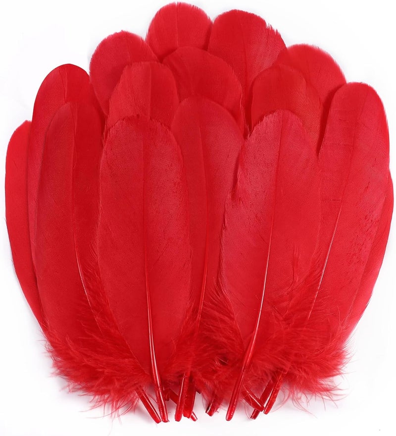 Holmgren Red Craft Goose Feathers- 200pcs 5-7inch Large Craft Feather Bulk for DIY Cosplay Mask Hatband Wing Costume Accessories and Halloween Party Decoration (Red) - Image 1